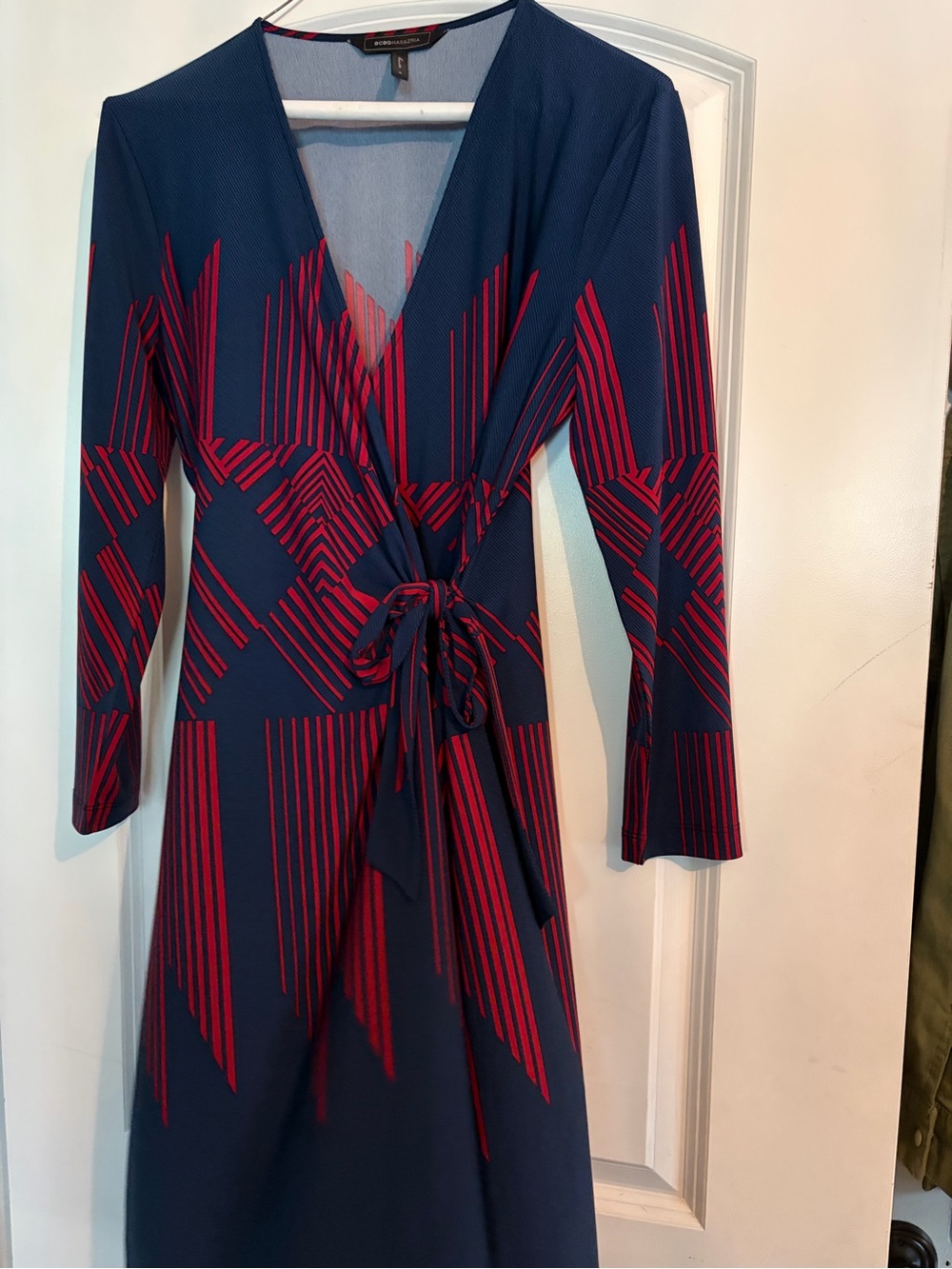 BCBGMax Azria Adele Blue Red Abstract Wrap Dress